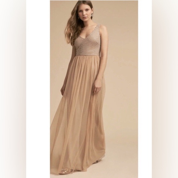 Adrianna Papell Dresses & Skirts - Adrianna Papell Anthropologie Champagne Bryce Beaded Gown Dress Sz 2 NWT